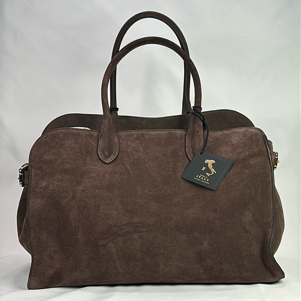NWT Viral Claudia Firenze Chocolate Brown Suede Leather Tote Satchel Bag